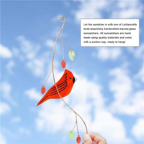 Cardinal Stained Glass suncatcher for Window Hanging - Picture 4 of 6